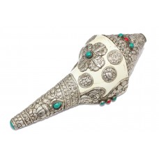 SIlver Conch Shell Trumpet old tibetan turquoise coral decorative P 683